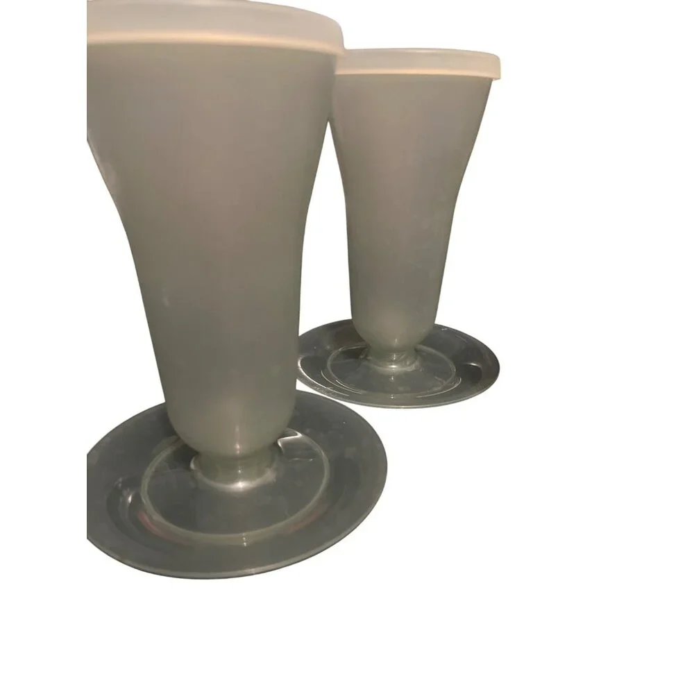 Vintage Set of 4 Tupperware Gray Parfait Dessert Cups Lids 754 Easy Stack Estate